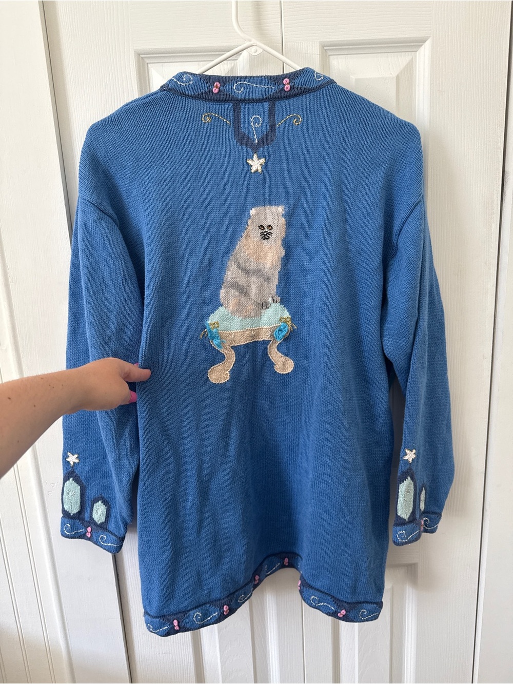 Vintage Storybook Knits Persian Cat Cardigan Sweater - Picture 6 of 7